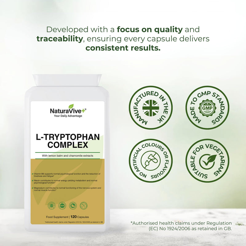 L-Tryptophan Complex 120 Capsules | One a Day | with Vitamin B6, Niacin and Magnesium | Food Supplement