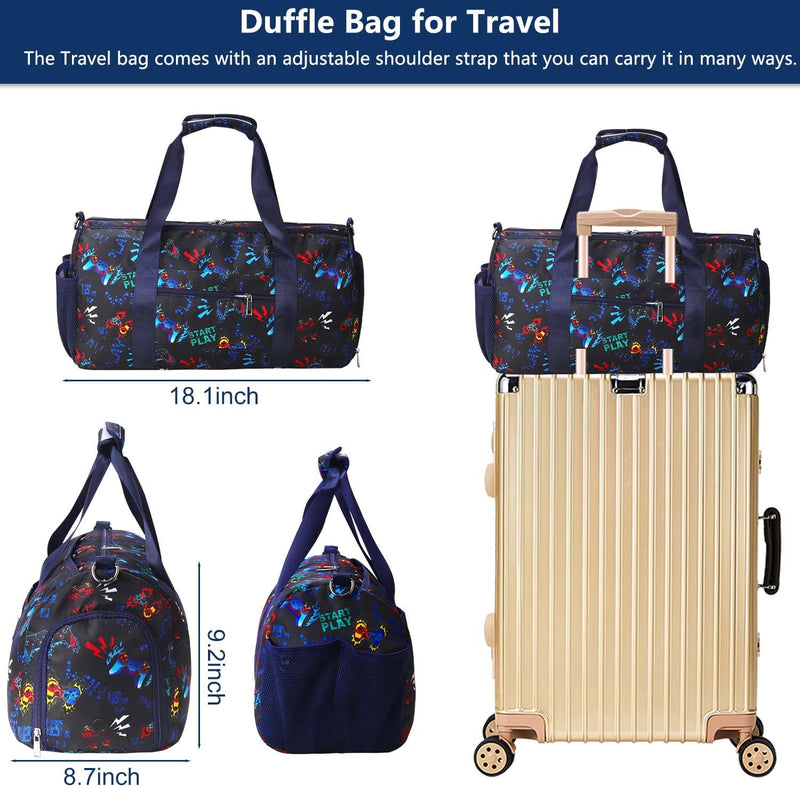 Gym Travel Duffle Bag for Girls - Gymnastics Sports Dance Bag with Shoe Compartment & Wet Pocket Panda Kids Travel Bag Teens Weekender Sleepover Carry On Bag Deep Blue Game