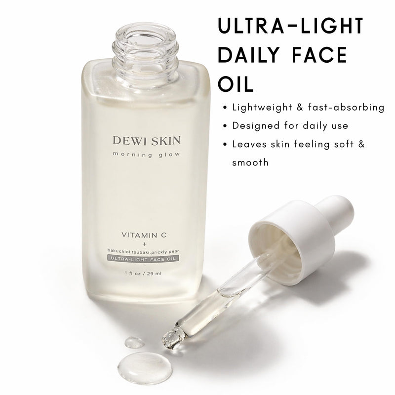 Morning Glow Vitamin C Face Oil – Ultra-Light Facial Oil with Bakuchiol, Camellia (Tsubaki) & Prickly Pear – Lightweight Daily Oil for Soft, Radiant-Looking Skin – 1 fl oz