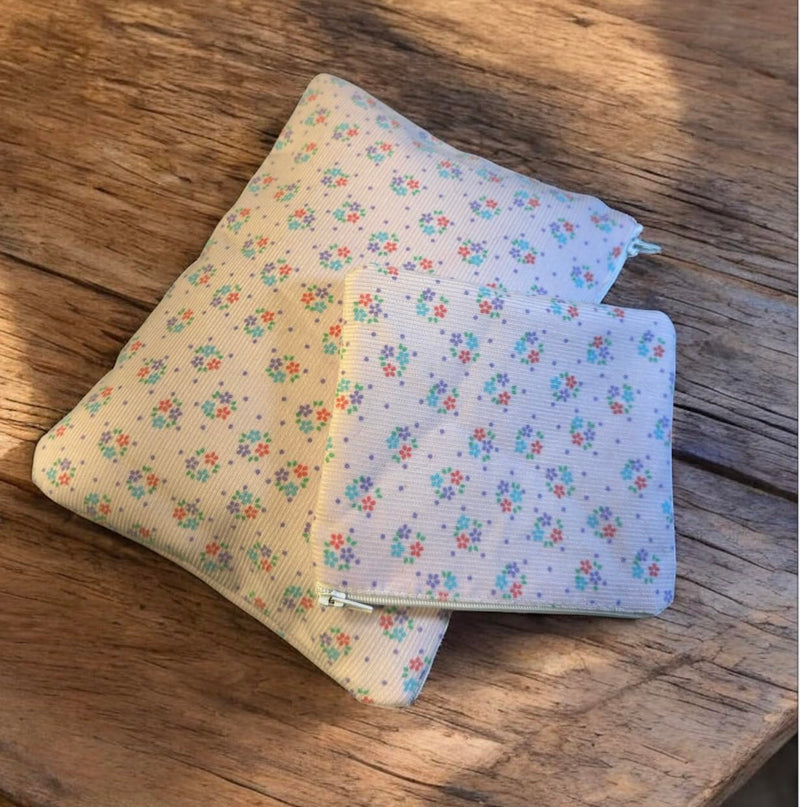 Handmade Cosmetic Bags, Set of 2, Ribbed Textured Fabric with Cotton Lining, Travel Toiletry Pouches