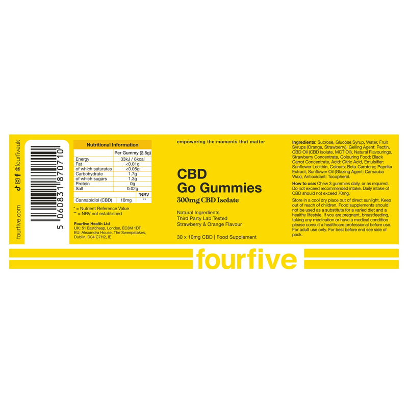 fourfive CBD Gummies - 300mg Strength for Sports Performance, Mental Wellbeing & Improved Sleep, Natural & Vegetarian Friendly 30 count (Pack of 1)