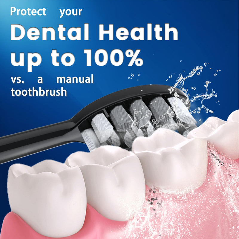 Sonic Electric Toothbrush with 10 Brush Heads for Adults and Children, Up to 30 Days on a Single Charge,5 Modes,Built-in 2-Minute Smart Timer, IPX8 Waterproof Electric Toothbrush (Black White) Black-white