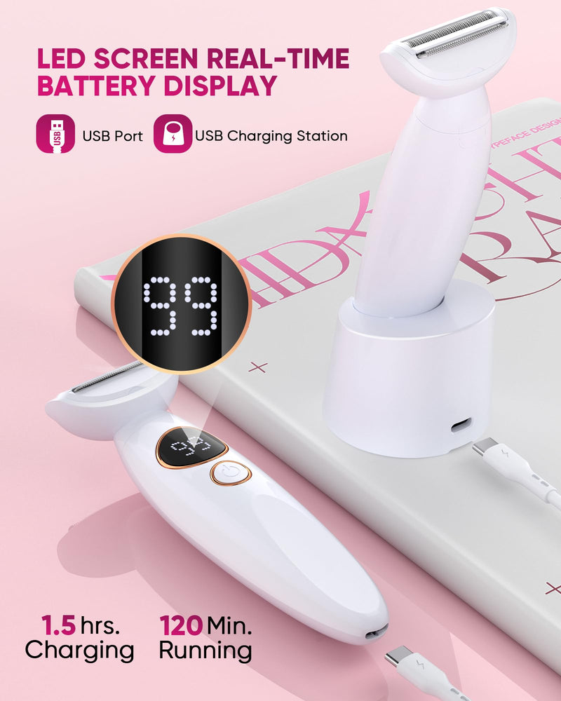 3 in 1 Bikini Trimmer for Women, Electric Razors for Women with Display, Painless Bikini Trimmer, USB Dock Charging, Electric Shaver for Woman,Shaver for Woman for Face, Body&Intimate,IPX7 Waterproof