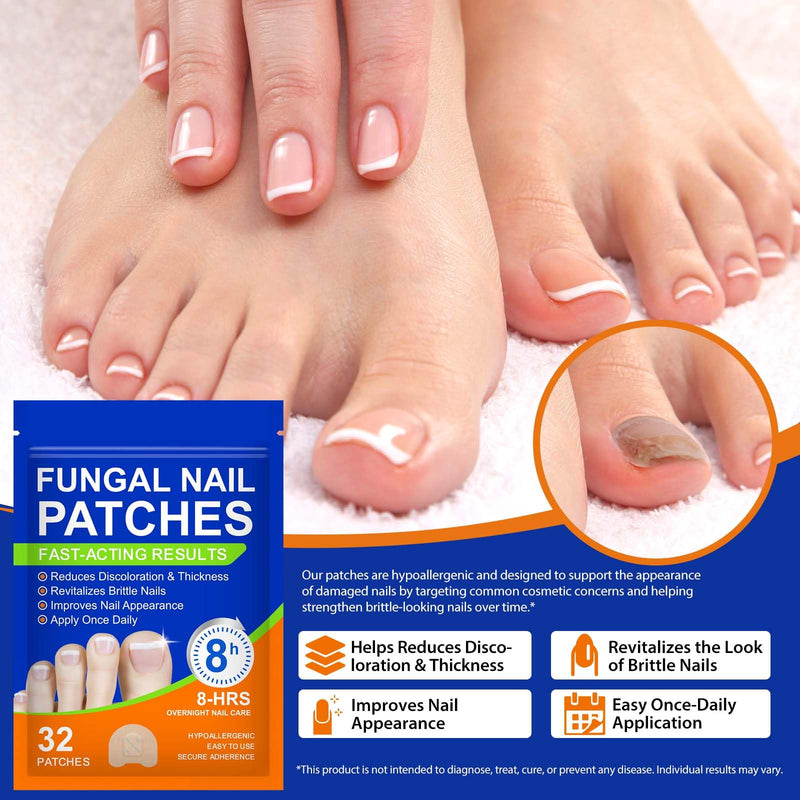 Extra Strength Toenail Treatment - 32 Pcs Nighttime Nail Patches, Overnight Toe Nail Treatments for Damaged Nails Foot Nails Repair and Care, 8-Hour Restores Healthy Appearance