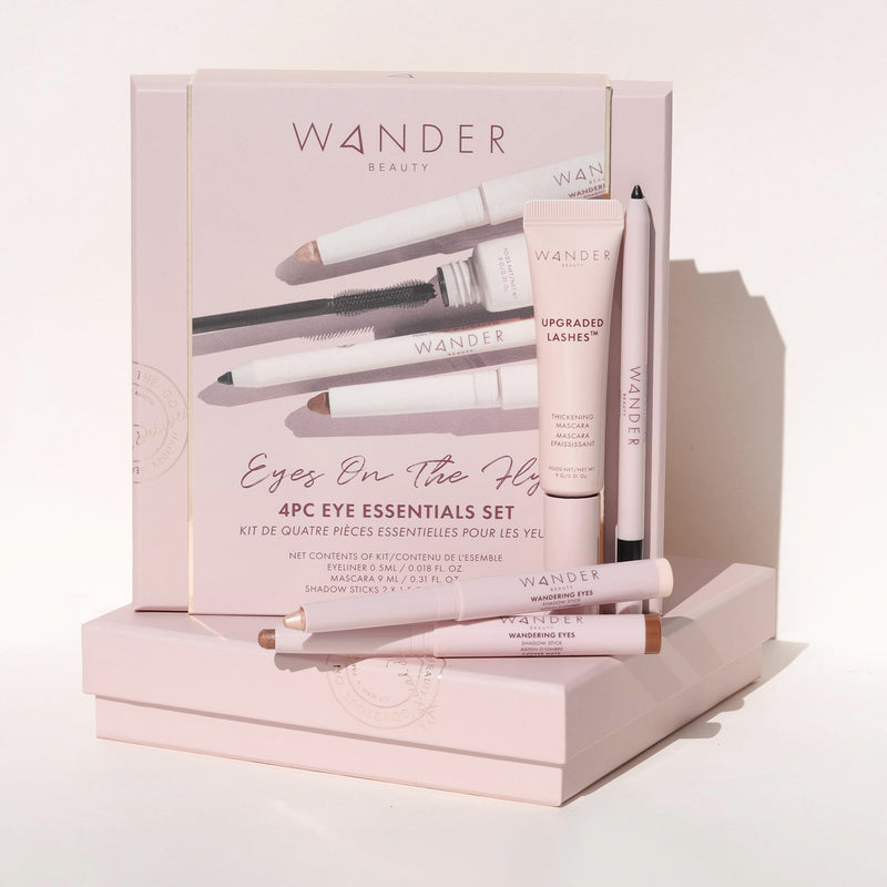 [Australia] - Wander Beauty Eyes on the Fly - 4 Piece Beauty Gift Set - Includes Skyliner, Upgraded Lashes Thickening Mascara, & 2 Wandering Eyes Cream Eyeshadow Sticks - Cruelty Free Natural Beauty Gifts 