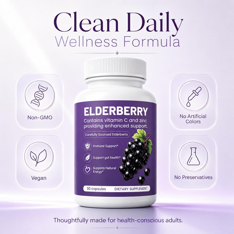 Elvera Elderberry Gut Support with 1200mg Elderberry Extract, Vitamin C and Zinc | Daily Immune & Digestive Balance for Everyday Wellness & Healthy Metabolism 90 Capsules