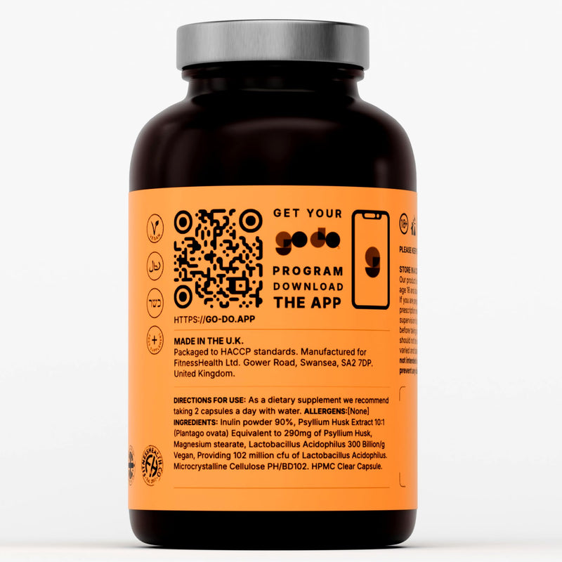 Fibre Pro Complex Capsules - Inulin Powder - Husk Powder - Lactobacillus Acidophilus for Digestive System - Supplement 180 Capsules