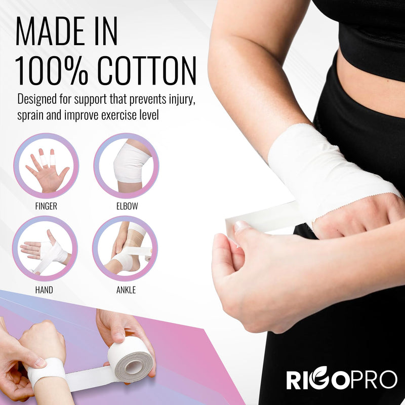 6 Pack White Athletic Tape 1.5 Inches x 15 Yards - 270 ft - Easy Tear, Rigid, No Residue. Sports Medicine - Athletes, Medical, Therapy, Athletic Trainers: Ankles Wrists Fingers, Zinc Oxide Adhesive