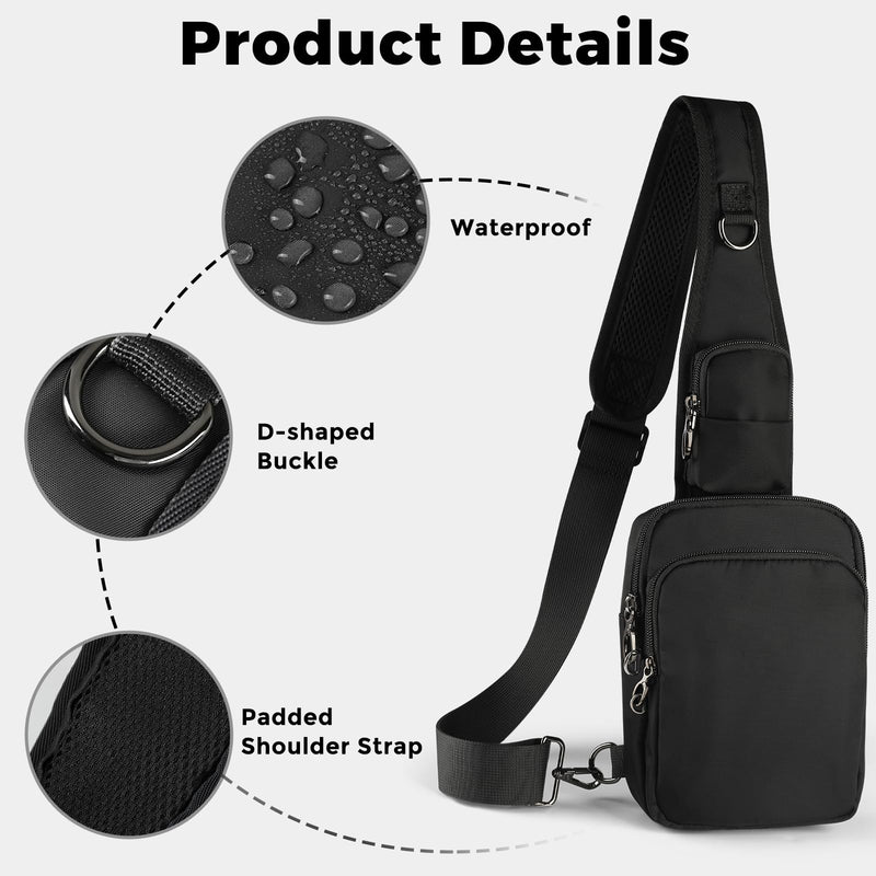 Sling Bag, Crossbody Bag with Zipper Lock, RFID Blocking & Water Resistant for Men and Women Black
