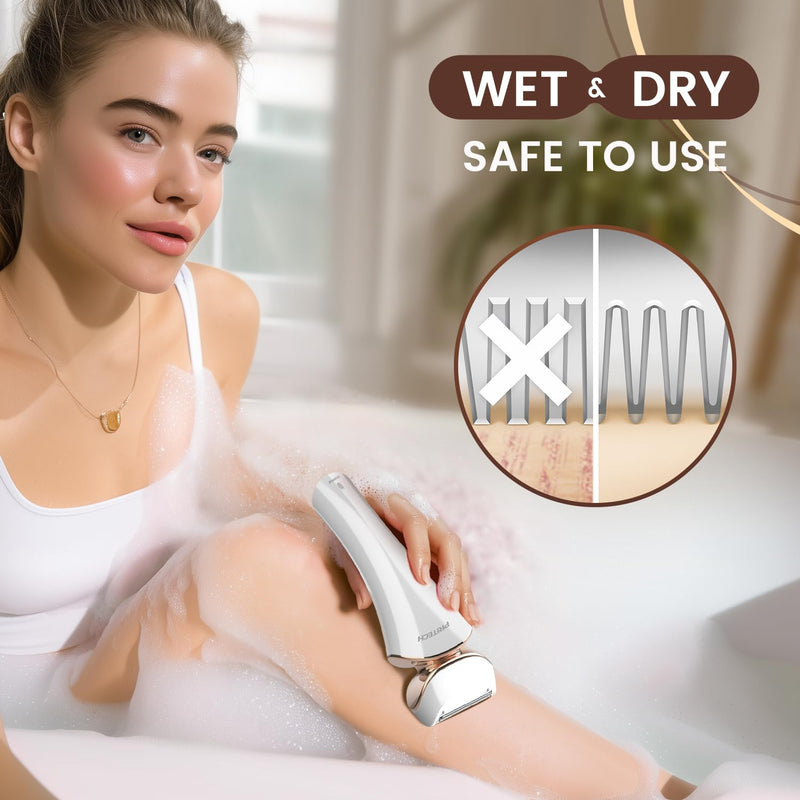 PRITECH Electric Razor for Women - Rechargeable Shaver for Women Portable Lady Shaver for Legs, Arm, Underarms, Bikini, USB Rechargeable, Wet & Dry Waterproof Bikini Trimmer for Woman, Gold Gold+white