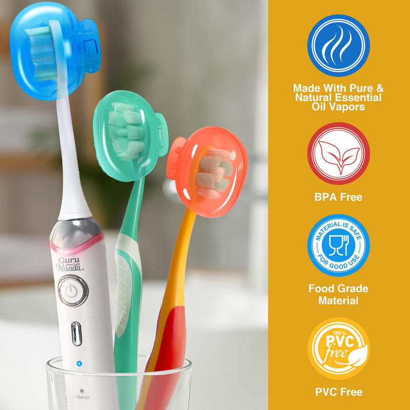 [Australia] - GuruNanda Brush Pods - Toothbrush Cover for Manual & Electric Toothbrush, Keeps Toothbrush Fresh & Clean, Travel Accessories with Natural Essential Oil Vapors, 4 Pack Pack of 4 