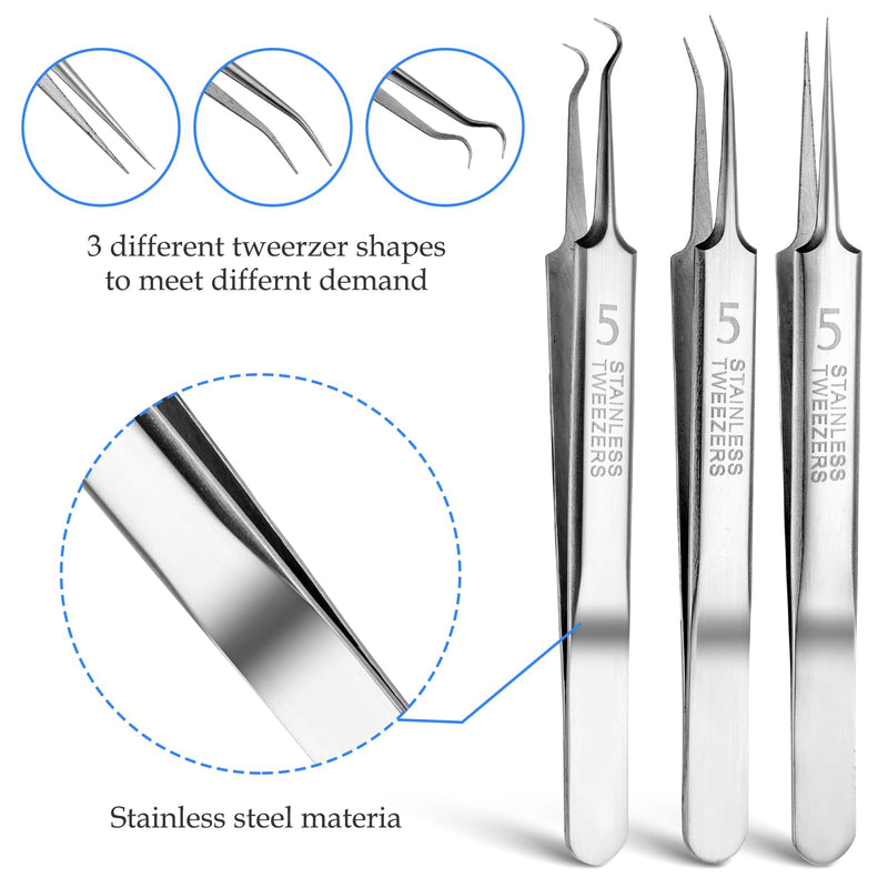 [Australia] - 3 pieces of tweezers for removing blackheads and 1 piece of tweezers for ingrown hairs, precision blackhead pimple extractor for pimples, whitehead tweezers, eyelash tweezers with curved tip 