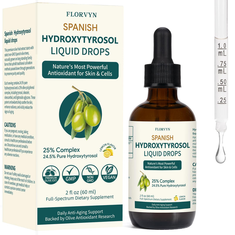 [Australia] - Hydroxytyrosol Liquid Drop, 100% Spanish Sourced Olive Fruit Extract, Super Antioxidant for Skin, Aging, Inflammation, No Sugar, Alcohol, Olive Leaf Extract Alt., New & Old Packaging Randomly Sent 