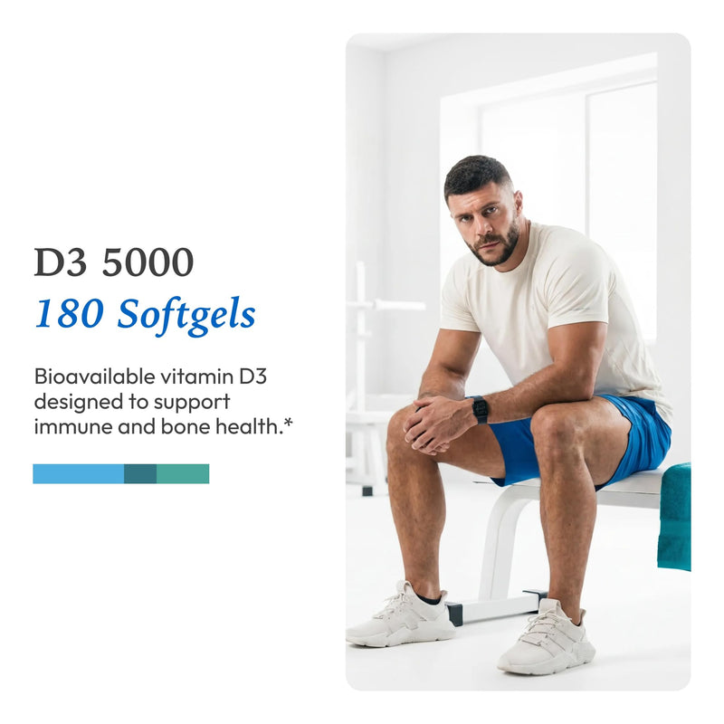 XYMOGEN D3 5000, 180 Softgels | Bioavailable Vitamin D3 5000 IU (125 mcg), High-Strength Vitamin D Supplement for Immune, Bone, and Heart Health Support 180 Count (Pack of 1)