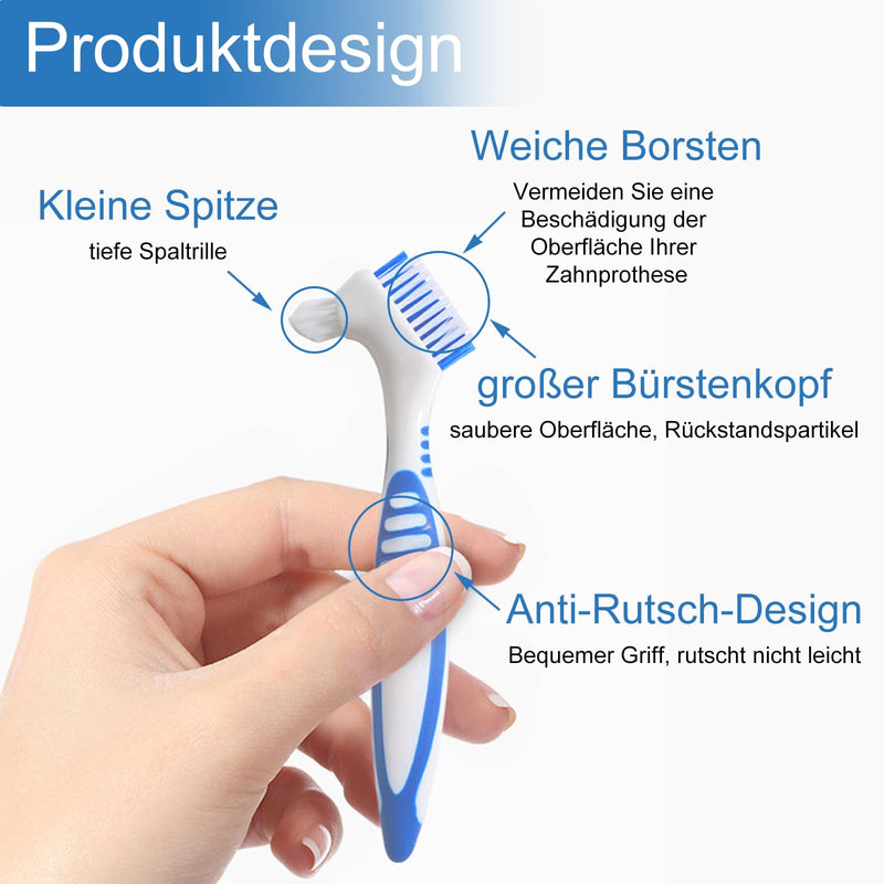 [Australia] - Pack of 6 double-sided denture cleaning brushes, denture brush, denture toothbrush, denture brush, toothbrush for dentures, ergonomic denture brush with multi-layer bristles (4 colors) 