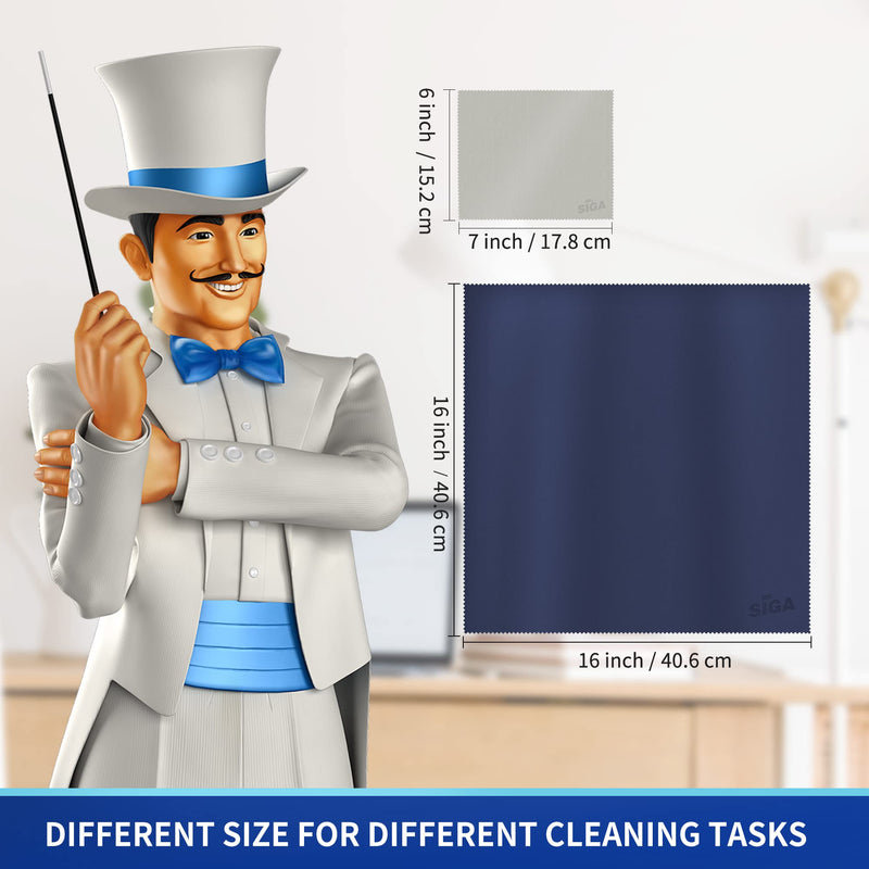 [Australia] - MR.SIGA High quality microfiber cleaning cloths glasses cleaning cloth for glasses, screens, tablets, glasses, 3 pieces in navy blue with 40.6 x 40.6 cm, 3 pieces in gray with 15.2 x 17.8 cm 