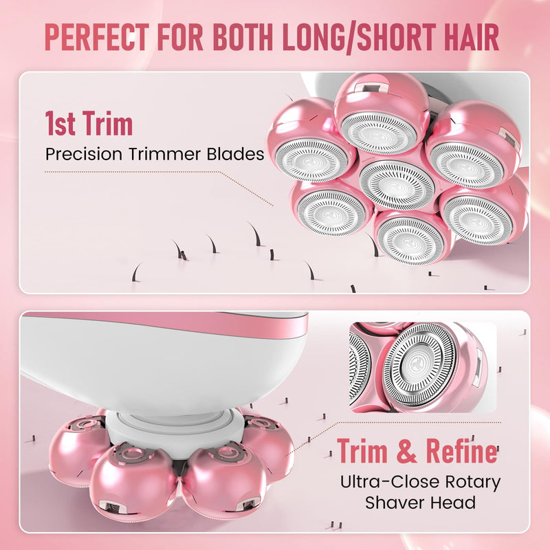 [Australia] - Electric Razors for Women, 7D Rotary Shaver for Legs Bikini Rechargeable, Wet/Dry Hair Removal Kit for Whole Body, Cordless Lady Trimmer Groomer, Wider Shaving Surface, Pink 6900 