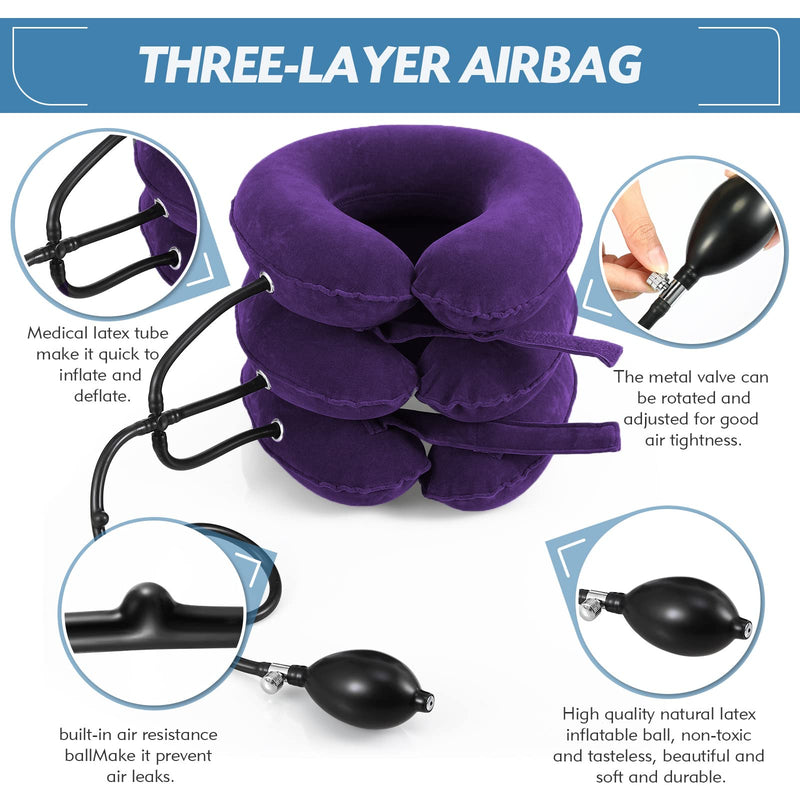 [Australia] - Neck Stretcher, Cervical Traction Device, Neck Traction Device, Neck Pain Relief, Adjustable Inflatable Neck Brace & Neck Stretcher Cervical Traction, Neck Decompression Home Use (Purple) Purple 