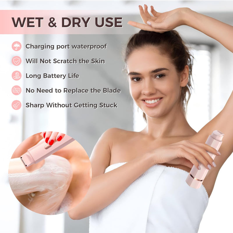 [Australia] - Bikini Trimmer for Women, 2 in 1 Electric Razors for Women, IPX7 Waterproof, USB Rechargeable Wet and Dry Shaver, Suitable for Hair Removal All Over The Body Pink 