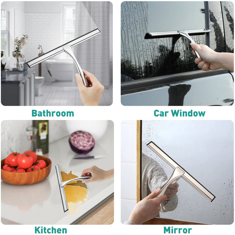 [Australia] - Shower Squeegee for Glass Doors,12-Inch Shower Glass Squeegee, Sliver Shower Squeegee for Shower Doors,Mirror,Windows, with Shower Door Hook and Adhesive Hook 12-Inch 