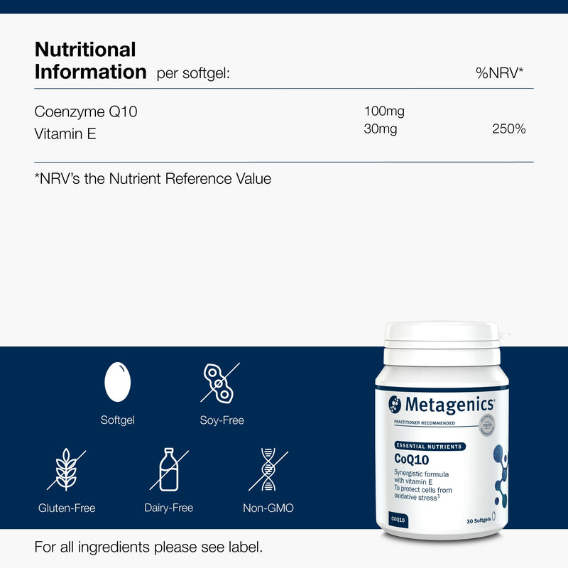 Metagenics - CoQ10 100 mg - High-Potency Coenzyme Q10 - with Vitamin E - for Cell Protection - 30 Capsules