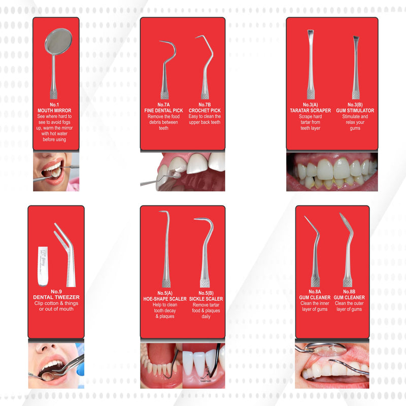 Jimy Dental Tools Set of 6Pcs, Professional Plaque Remover for Teeth, Stainless Steel Tooth Scaler & Tongue Cleaner, Dental Pick Tartar Scraper, Teeth Cleaning Tools with Case