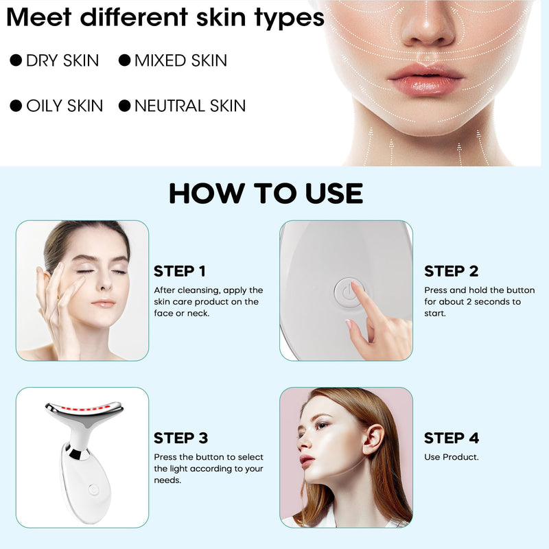 [Australia] - Red Light Therapy for Face, 7 Color LED Facial Light Therapy Wand for Skin Care at Home Blue Light Therapy Face Massager Tool for Neck (White) White 