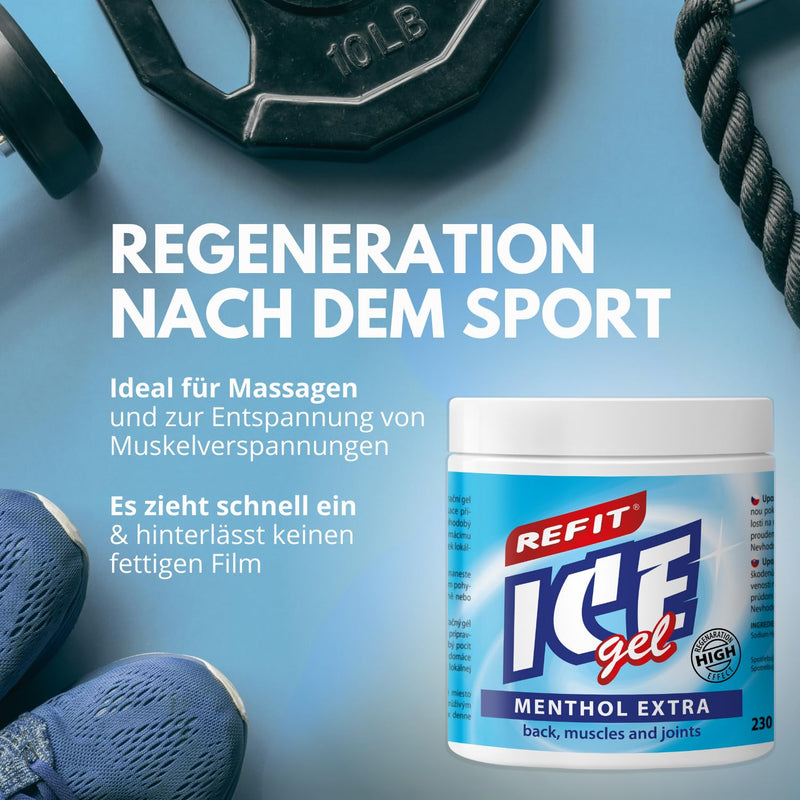 [Australia] - REFIT® Ice Gel Menthol Extra 230 ml - Extra pain gel - high menthol content - extra cooling - suitable for leisure and professional sports - for regeneration and relaxation - unique formula 230 ml (pack of 1) 