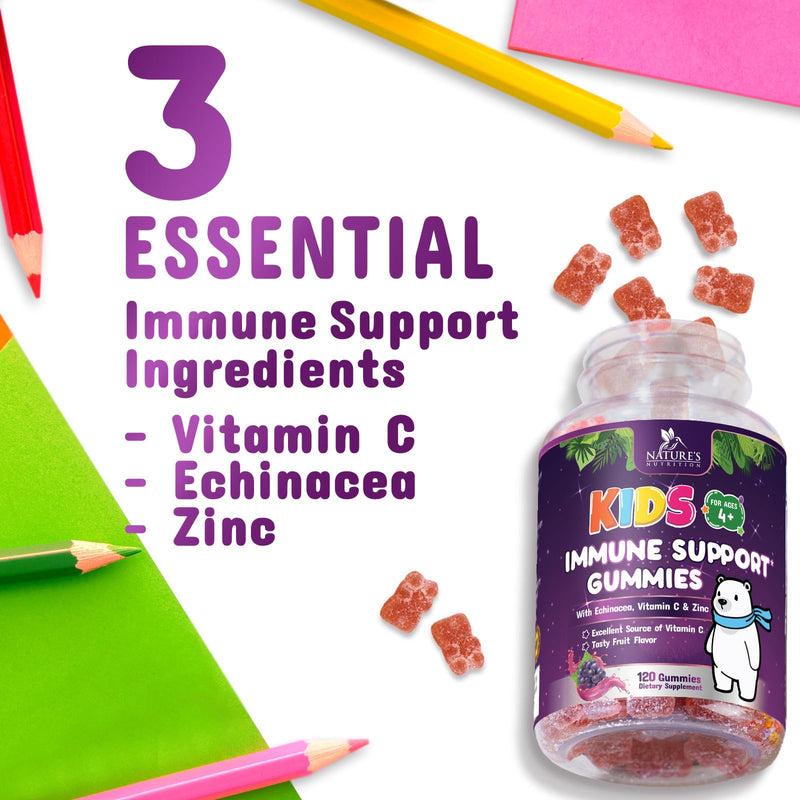 [Australia] - Immune Support Gummies for Kids & Toddler with Vitamin C, Zinc & Echinacea, Daily Childrens Immune Support Gummy Vitamins for Kids Ages 4 and Up, Vegan & Non-GMO, Natural Berry Flavor - 120 Gummies 120 Count (Pack of 1) 