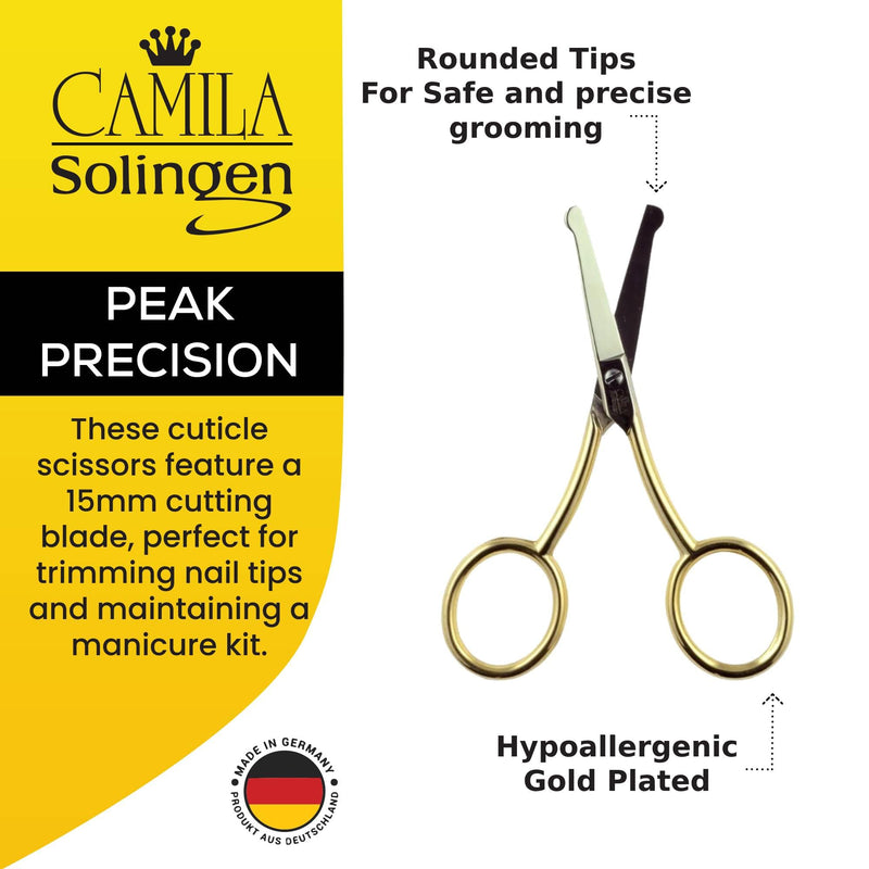 CS06 Professional Hypoallergenic Gold Plated Rounded Safety Tip Scissors for Facial, Body & Nostril Hair. for Men Women & Kids. Made of Durable Stainless Steel in Solingen, Germany CS06