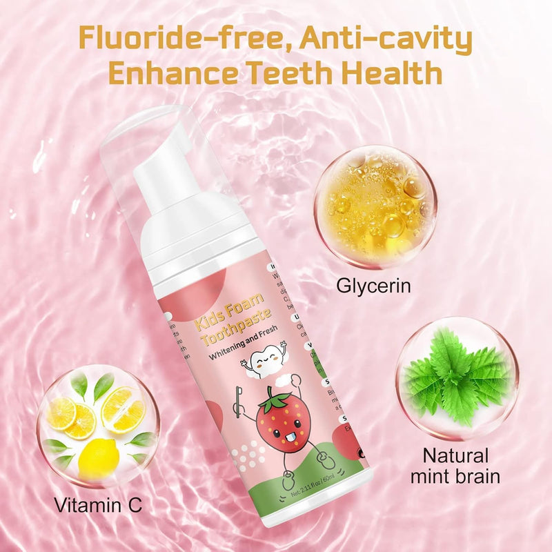 [Australia] - Foam Toothpaste Kids,Toddler Toothpaste with Low Fluoride & Natural Formula to Reduce Plaque, Kids Toothpaste for U Shaped Toothbrush for Children Ages 3 Plus (120 ML, Orange & Strawberry) 1.06 Fl Oz (Pack of 2) 