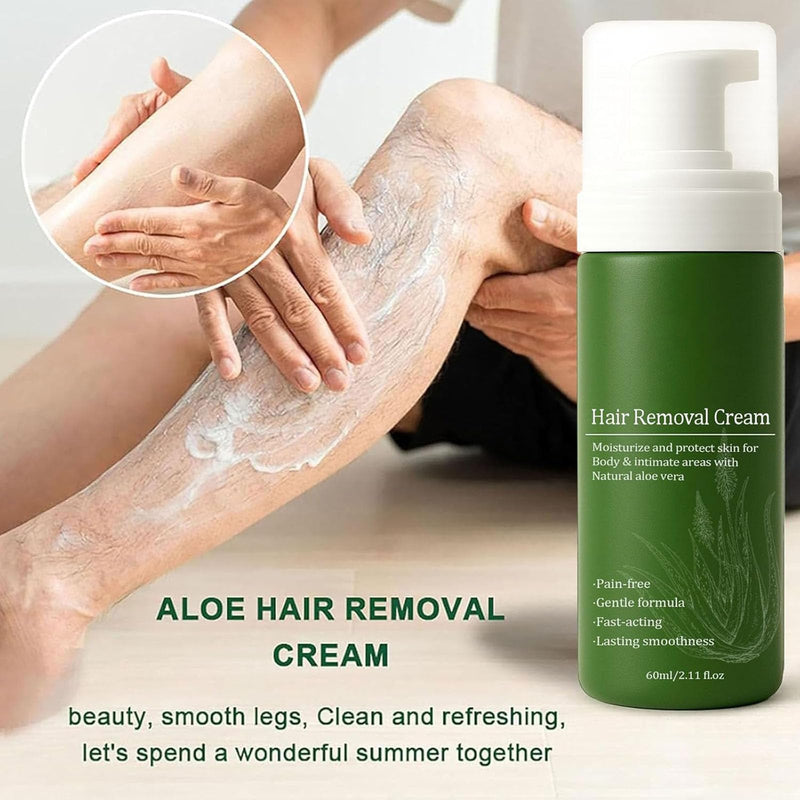 Man Hair Removal Cream, Hair Removal Cream for Men, Natural Aloe Vera Quick Gentle Fast-Acting Hair Remover Mousse for Face Body & Intimate, Moisturizing Nourishing Non-sticky (1) 1
