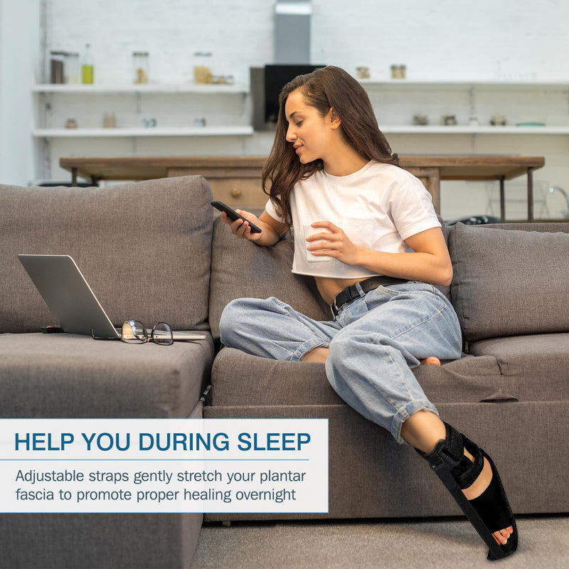 Upgrade Plantar Fasciitis Night Splint & Relief Brace with Adjustable Straps - Support for Achilles Tendonitis, Heel Spur Pain, Day & Night Use Black 1