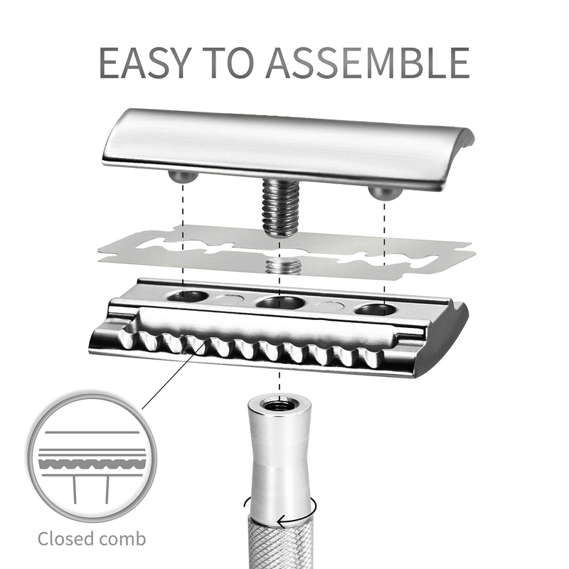 [Australia] - Bambaw Double Edge Safety Razor for Men & Women, Metal Razor with 5 Double Edge Safety Razor Blades, Eco-Friendly Razor ‚Äì Silver Silver Razor 
