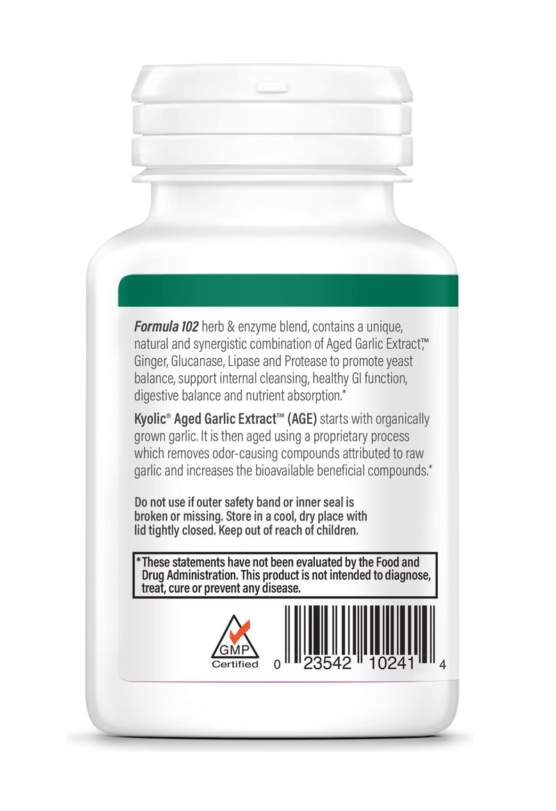 [Australia] - Kyolic Aged Garlic Extract Formula 102, Ginger and Glucanase Enzyme Complex, 100 Vegetarian Capsules (Packaging May Vary) 
