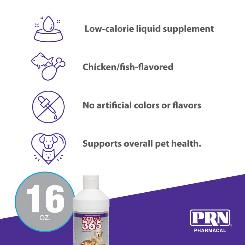 PRN Pharmacal Optima 365 Omega Skin and Coat Supplement, 16 fl oz | Omega-3, 6 & 9 Skin & Coat Supplement for Dogs & Cats, Helps Reduce Shedding for a Glossier, Healthier Coat 16 oz