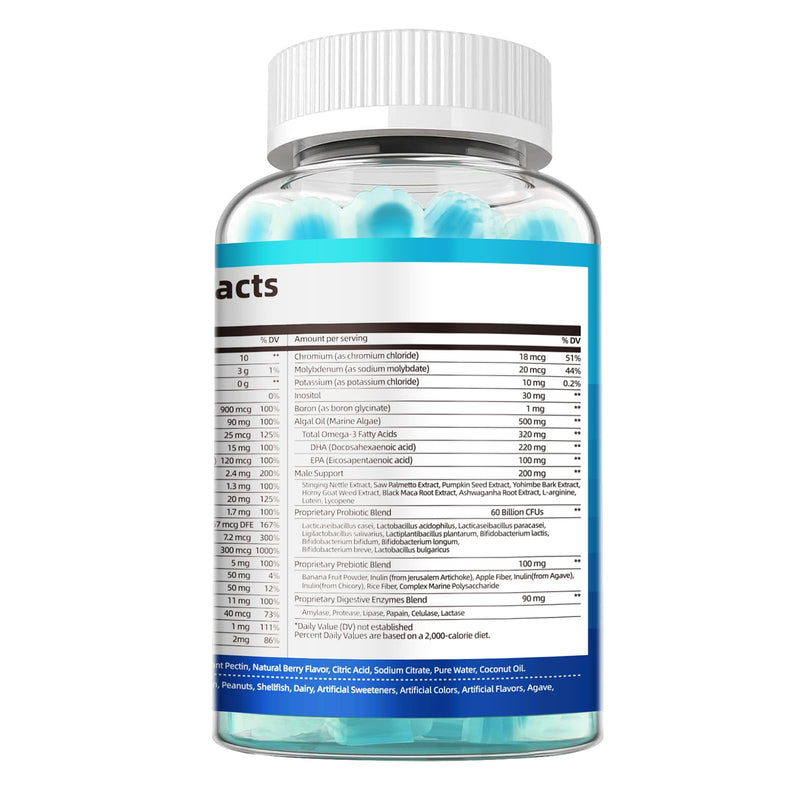 Migcopat 2-Pack Multivitamin for Men, Mens Multivitamins Gummies w/Omega-3, Probiotics, Inositol, Folate, Male Support Blend, Vitamins A, C, D, E, B - Support Heart, Brain, Muscle, Energy, Sugar-Free 120 Count (Pack of 1)