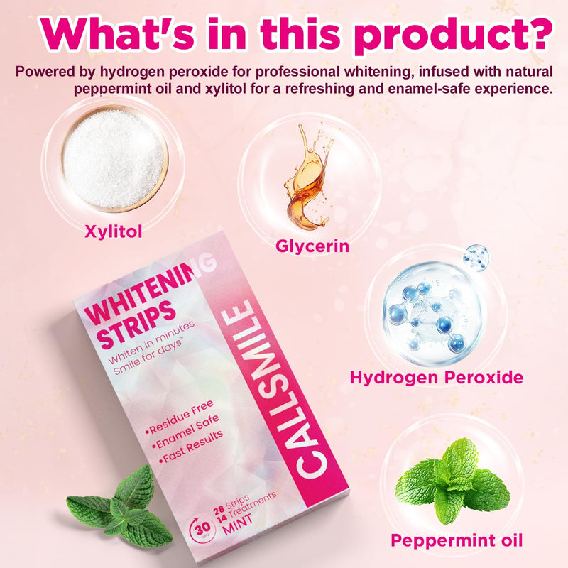 [Australia] - CALLSMILE Teeth Whitening Strips - 14 Treatments Enamel Safe, Professional Teeth Whitening with Non-Slip Dry Strip Technology, Deep Stains Removal, No Sensitivity, Mint (28 Strips) 