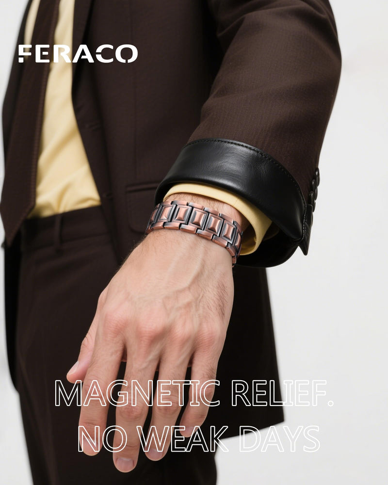 [Australia] - Feraco Copper Magnetic Therapy Bracelet for Men with 5X Strength Magnets,99.99% Pure Copper Therapy Bracelet with 5000 Gauss Magnets Copper-Rivets 