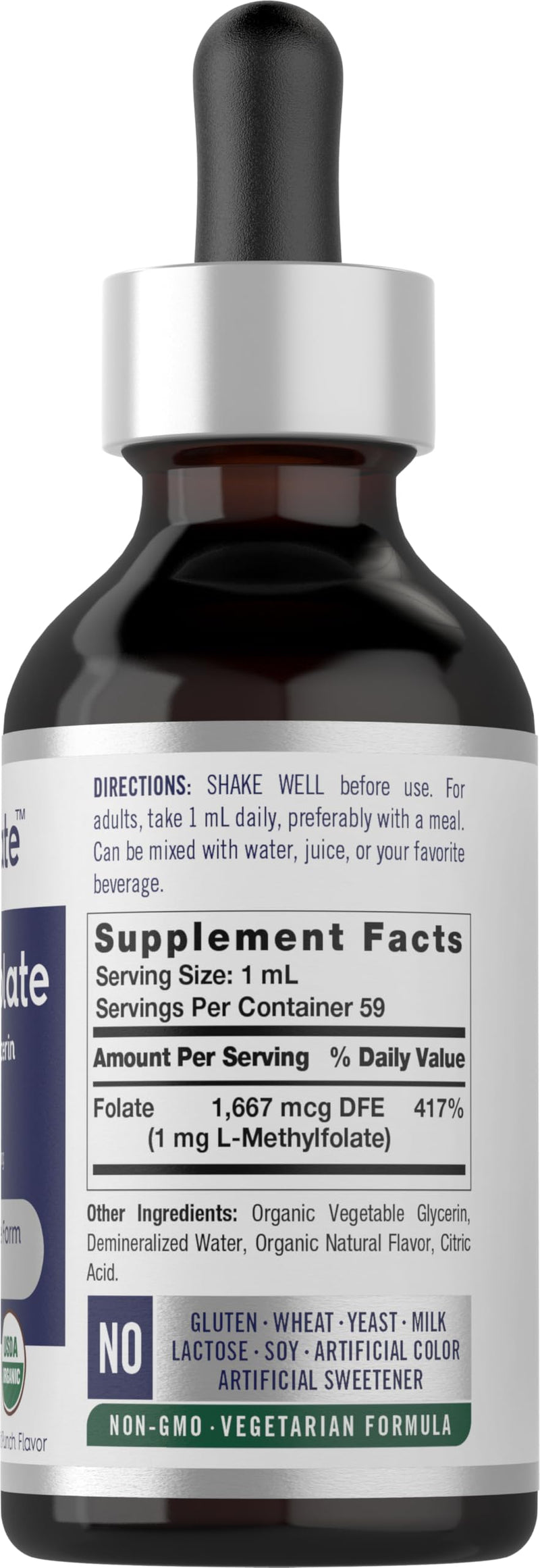 Carlyle L-Methylfolate Drops 1mg | 2 Fl Oz | Liquid Sublingual | Fruit Punch Flavor | Vegetarian, Non-GMO & Supplement