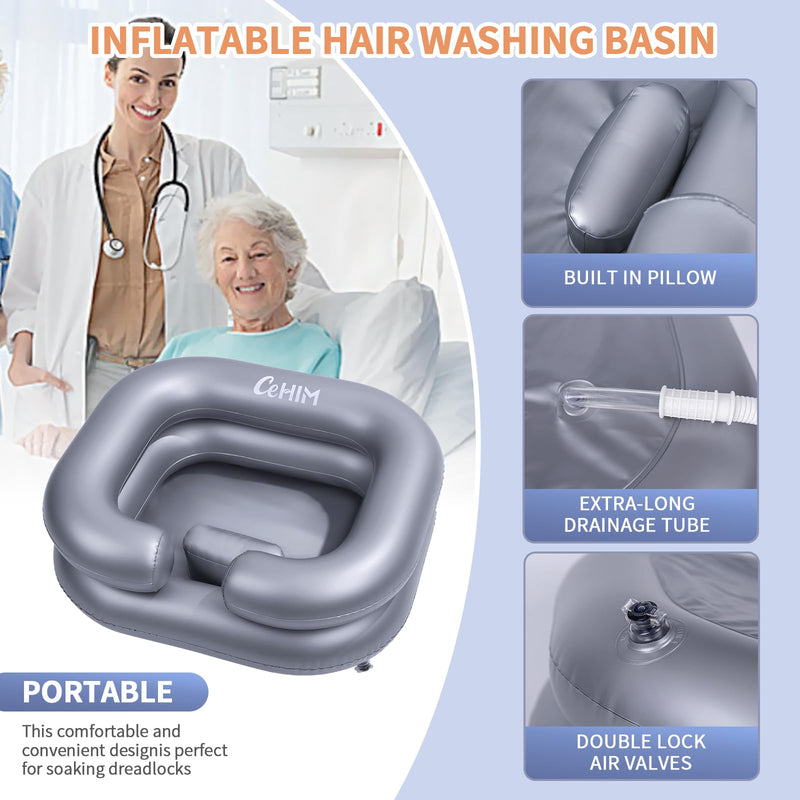 [Australia] - Inflatable Shampoo Basin - Portable Shampoo Bowl, Hair Washing Basin for Bedridden, Disabled,Injured, Hair Wash Tub for Dreadlocks and at Home Sink Washing (Silvery) Silvery 