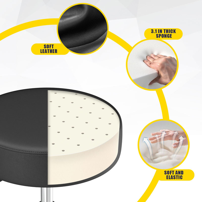 [Australia] - Rolling Stool, Heavy Weight Capacity 250lb, PU Leather Rolling stools, Ultra Soft Padded Seat, Rolling Stools with Wheels and Footrest, 360¬∞ Swivel, Spa Drawing Salon Work Office Tattoo Stool (black) Black 