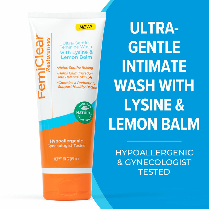 [Australia] - FemiClear® Restoratives Ultra-Gentle Feminine Wash, Made with Lysine & Lemon Balm, Natural Ingredients, Feminine Hygiene Products, Essentials for Vaginal Health (6FL oz) 