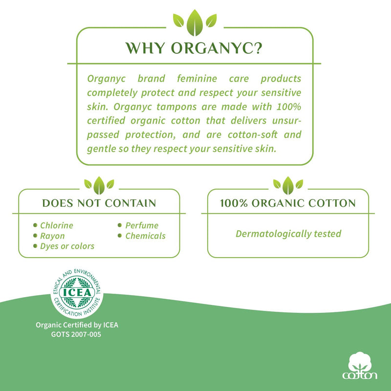 Organyc 100% Certified Organic Cotton Tampons, Plant-Based Eco-Applicator, Super Flow, 16 Count