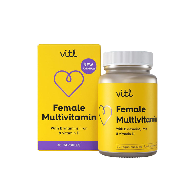 Vitl Female Multivitamin & Minerals Supplement - 30 Vegan Capsules - 21 Essential Active Vitamins & Minerals - with Vitamin D3, Vitamin B, Vitamin C, Vitamin E, Folic Acid & Iron - 1 Month Supply