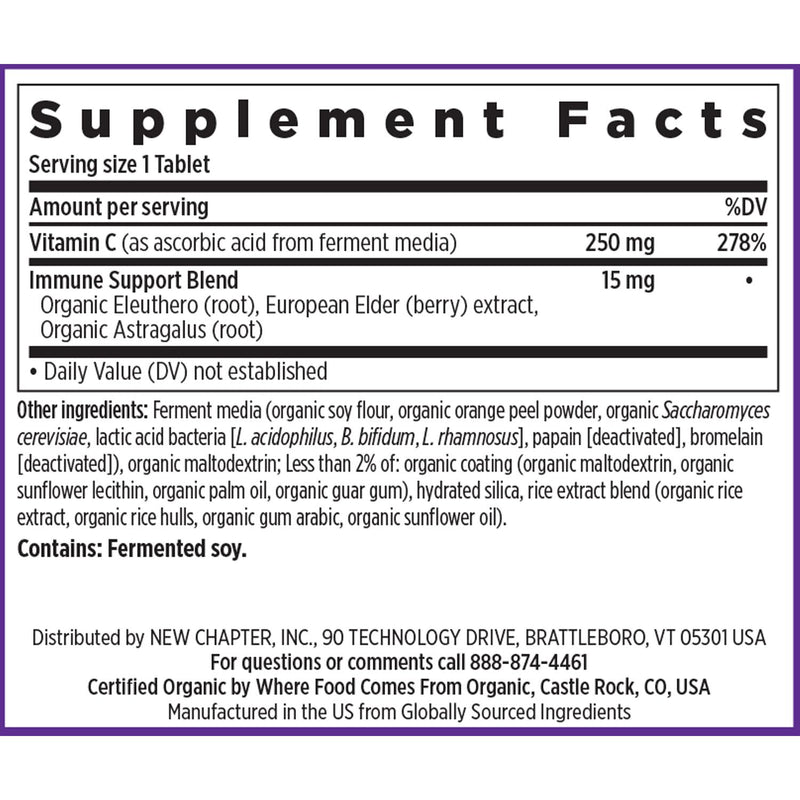 New Chapter Fermented Vitamin C and Elderberry, 60 Count | ONE Daily for Immune Support and Collagen Protection, Made with Organic Herbs, Vegan and Gluten Free Formula