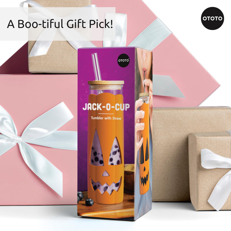 OTOTO NEW! Spookula Vampire Folding, Collapsible, Umbrella, Unique, Goth Accessories, NEW Jack-o-Cup Glass Cups with Lid and Straws - Glass Coffee Tumbler with Straws