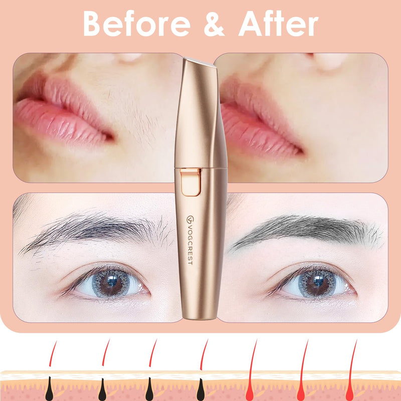 [Australia] - Eyebrow & Facial Trimmer: 2 in1 Rechargeable Facial Hair Removal & Eyebrow Shaver - Body Razor with Built-in LED Light (Rose Gold) Rose Gold 