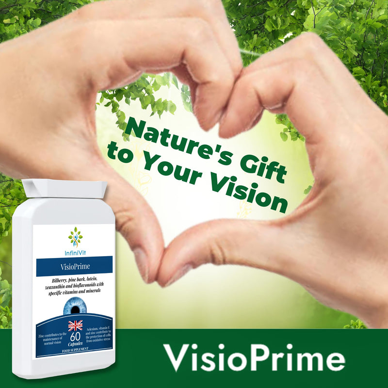 VisioPrime - Lutein, Zeaxanthin, Bioflavonoids, Bilberry, Pine Bark, Vitamins and Minerals Eye Supplement, 60 Capsules
