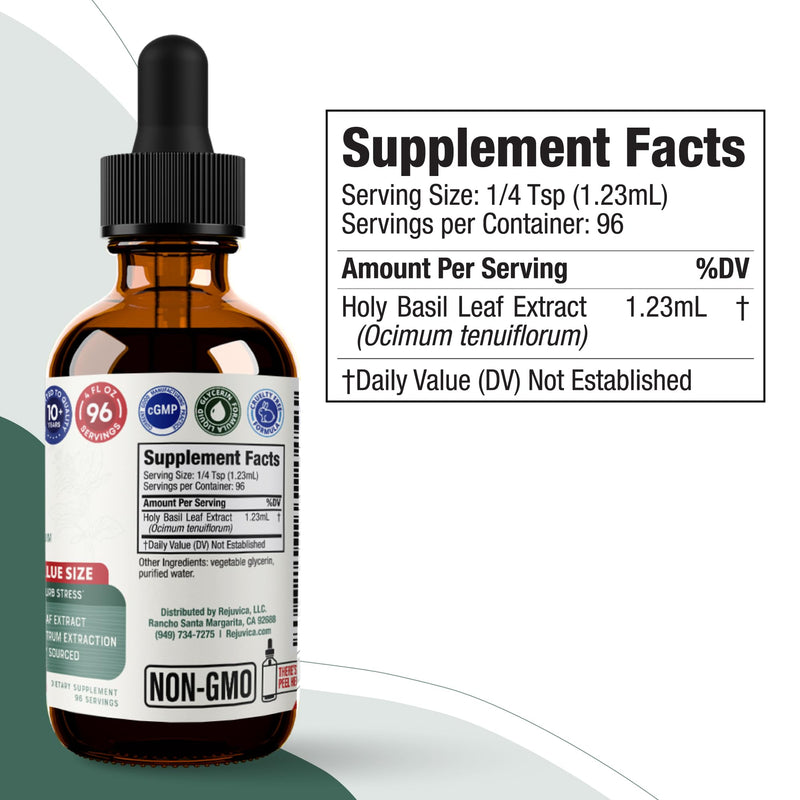 [Australia] - Rejuvica Health Active Holy Basil 4oz XL Super Size - Advanced Stress Support Supplement Drops - Holy Basil Leaves Liquid Extract - Vegan Sugar Free Non GMO Tincture 4 Fl Oz (Pack of 1) 